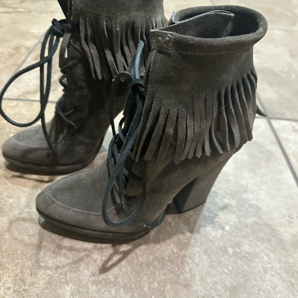 Giuseppe Zanotti Charcoal Fringed Lace-Up Heeled Boots